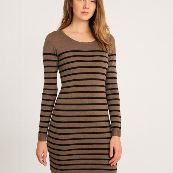 Ann Taylor LOFT Brown & Black Stripe Sweater Dress – Size S - Picture 3 of 6